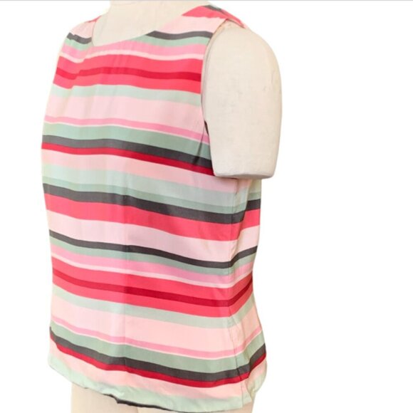 Charter Club Pink & Green Stripe 100% Silk Sleeveless Blouse Sz 12 #99J - Picture 3 of 8